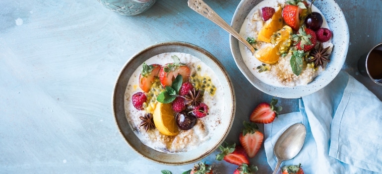 A fruit oatmeal ball on the table
