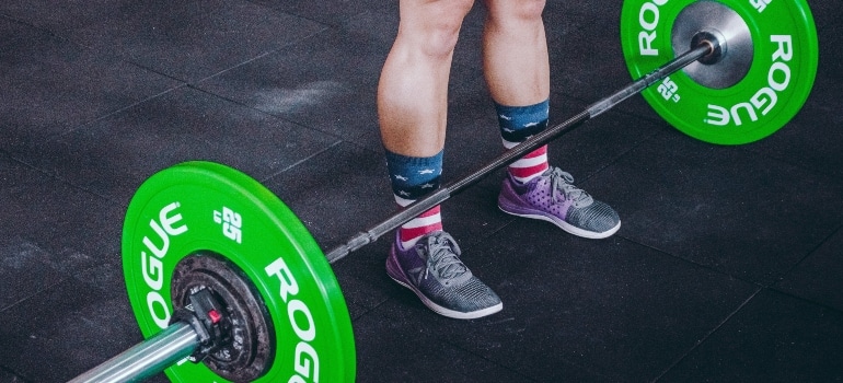 A barbell with weights
