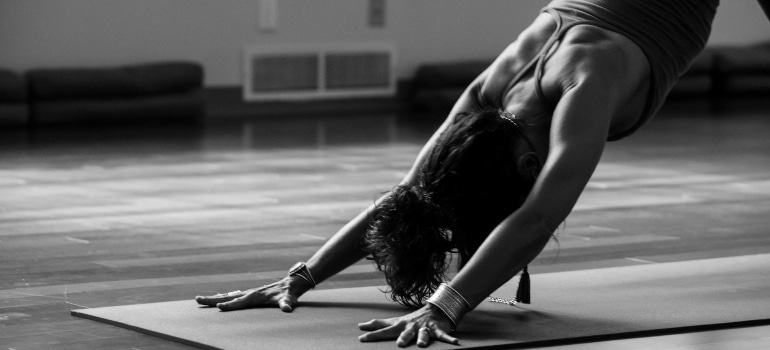 a woman doing yoga