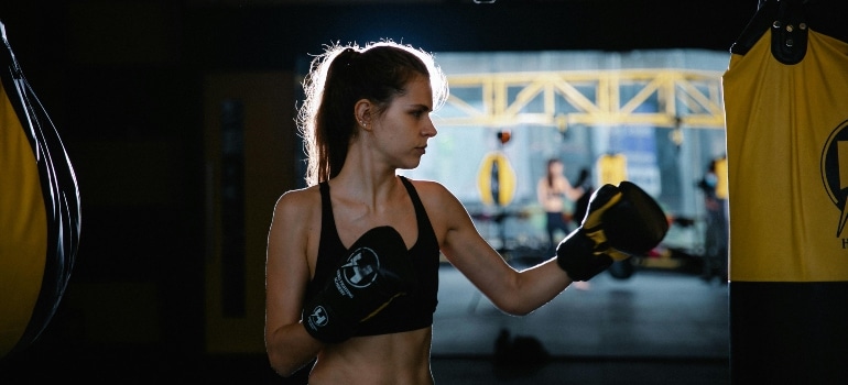 A woman boxing