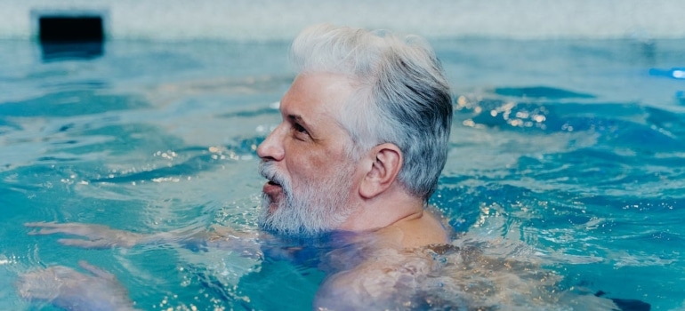 a senior swimming