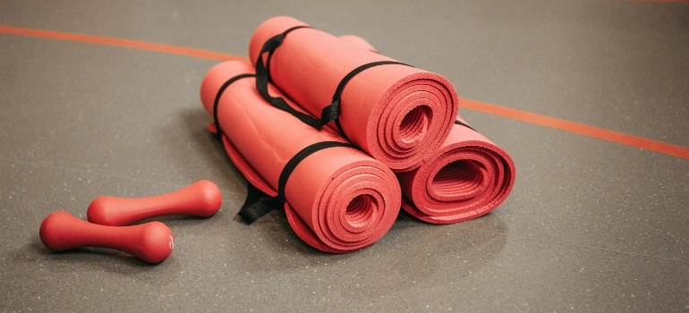 yoga mats on the floor