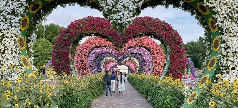 People walking in Dubai Miracle Garden.