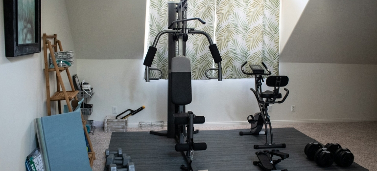 Exercise equipment in a home gym 