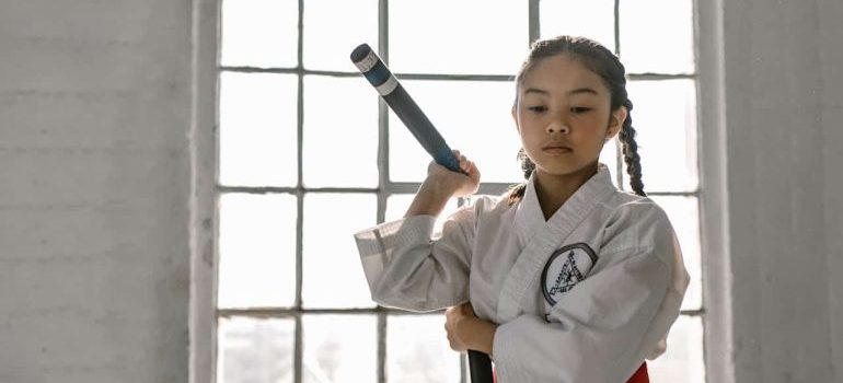 A girl wearing karate uniform