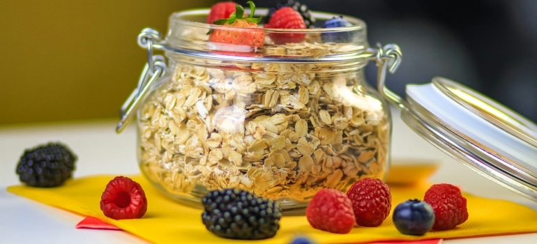 Oats and fruits in a jar